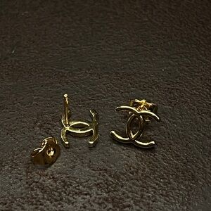 Channel Replica 21K Gold Plated Logo Stud Earrings